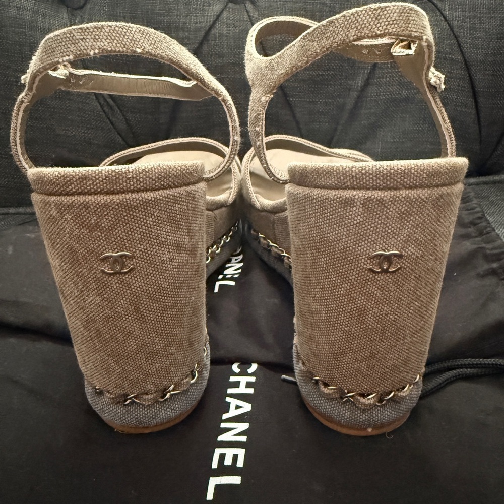 CHANEL Women's Beige Wedge Sandals - Picture 6 of 8